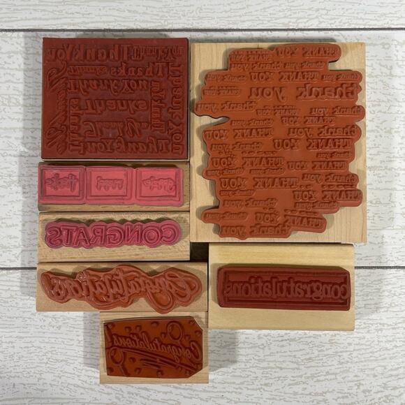 Wood and Rubber Stamp 7 Piece Thank you and Congratulations Bundle - Picture 11 of 11
